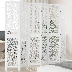 Biombo separador de 6 paneles madera maciza Paulownia blanco de vidaXL, Divisores de ambientes - Ref: Foro24-358747, Precio: ...