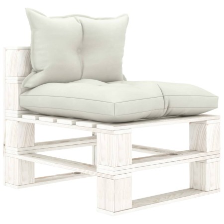 Sofá central de palets para jardín madera con cojines beige de vidaXL, Sofás de exterior - Ref: Foro24-3052422, Precio: 89,96...