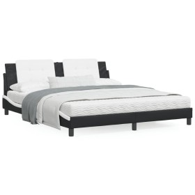 Estructura de cama con luz LED cuero PE negro blanco 180x200 cm de vidaXL, Camas y somieres - Ref: Foro24-3214129, Precio: 22...