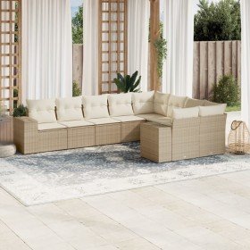 Set de sofás de jardín 9 pzas con cojines ratán sintético beige en Conjuntos de jardín | Comprar online en Foru.es