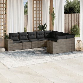 Set de muebles de jardín 9 pzas y cojines ratán sintético gris en Conjuntos de jardín | Comprar online en Foru.es