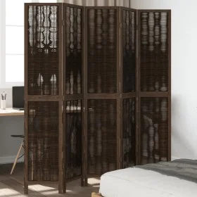 Biombo separador de 5 paneles madera paulownia marrón oscuro de vidaXL, Divisores de ambientes - Ref: Foro24-358663, Precio: ...