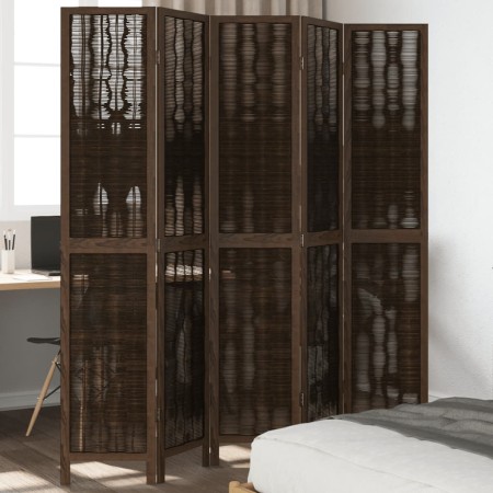 Biombo separador de 5 paneles madera paulownia marrón oscuro de vidaXL, Divisores de ambientes - Ref: Foro24-358663, Precio: ...
