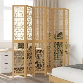 Biombo separador de 6 paneles madera maciza paulownia marrón de vidaXL, Divisores de ambientes - Ref: Foro24-358876, Precio: ...