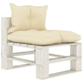 Zentrales Gartensofa aus Holzpaletten mit cremefarbenen Kissen von vidaXL, Outdoor-Sofas - Ref: Foro24-3052446, Preis: 85,09 ...