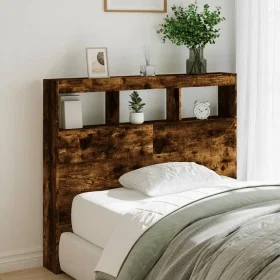 Cabecero de cama con luz LED roble ahumado 100x17x102 cm de vidaXL, Cabeceros y pies de cama - Ref: Foro24-839193, Precio: 74...