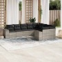 Set muebles jardín 9 pzas y cojines ratán sintético gris claro en Conjuntos de jardín | Comprar online en Foru.es