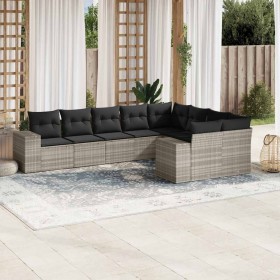 Set muebles jardín 9 pzas y cojines ratán sintético gris claro en Conjuntos de jardín | Comprar online en Foru.es