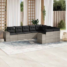 Set muebles jardín 9 pzas y cojines ratán sintético gris claro en Conjuntos de jardín | Comprar online en Foru.es
