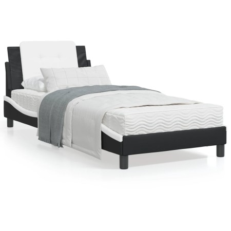 Estructura cama con LED cuero sintético negro blanco 80x200 cm de vidaXL, Camas y somieres - Ref: Foro24-3214073, Precio: 135...