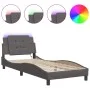 Bed frame with LED lights gray synthetic leather 100x200 cm by vidaXL, Beds and slatted bases - Ref: Foro24-3214092, Price: 1...