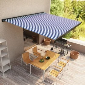Motorized blue and white retractable awning 400x300 cm by vidaXL, Awnings - Ref: Foro24-3052689, Price: 754,44 €, Discount: %