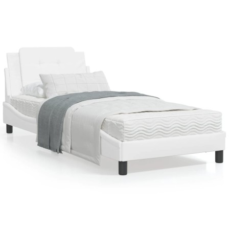 Estructura de cama con cabecero cuero sintético blanco 90x200cm de vidaXL, Camas y somieres - Ref: Foro24-3208157, Precio: 14...