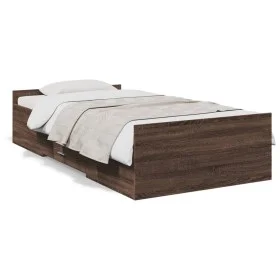 Oak brown engineered wood bed with drawers 90x190 cm by vidaXL, Beds and slatted bases - Ref: Foro24-3280348, Price: 137,14 €...