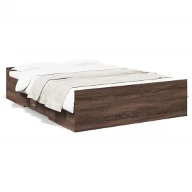 Cama con cajones madera de ingeniería marrón roble 135x190 cm de vidaXL, Camas y somieres - Ref: Foro24-3280320, Precio: 143,...