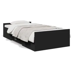 Cama con cajones madera de ingeniería negro 100x200 cm de vidaXL, Camas y somieres - Ref: Foro24-3280329, Precio: 140,08 €, D...