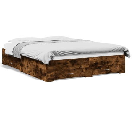 Cama con cajones madera de ingeniería roble ahumado 150x200 cm de vidaXL, Camas y somieres - Ref: Foro24-3280381, Precio: 196...