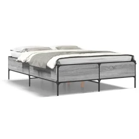 Estructura cama madera ingeniería metal gris Sonoma 140x200 cm de vidaXL, Camas y somieres - Ref: Foro24-3279800, Precio: 147...