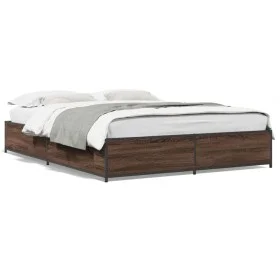 Engineered wood bed frame oak brown metal 140x190 cm by vidaXL, Beds and slatted bases - Ref: Foro24-3279856, Price: 126,59 €...