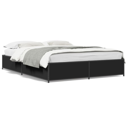 Estructura de cama madera de ingeniería y metal negro 150x200cm de vidaXL, Camas y somieres - Ref: Foro24-3279837, Precio: 13...