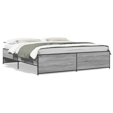 Estructura cama madera ingeniería metal gris Sonoma 180x200 cm de vidaXL, Camas y somieres - Ref: Foro24-3279875, Precio: 156...