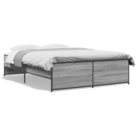 Estructura cama madera ingeniería metal gris Sonoma 135x190 cm de vidaXL, Camas y somieres - Ref: Foro24-3279905, Precio: 138...