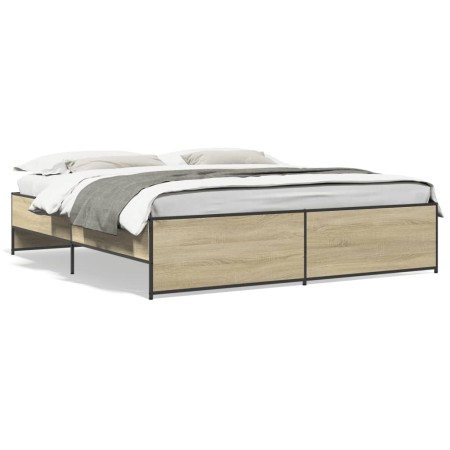 Estructura cama madera ingeniería metal roble Sonoma 200x200 cm de vidaXL, Camas y somieres - Ref: Foro24-3279868, Precio: 15...