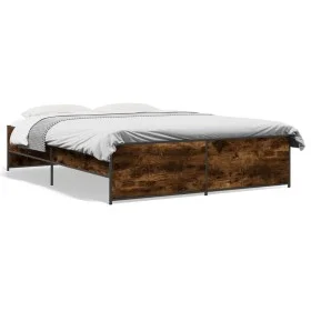 Engineered wood bed frame metal smoked oak 140x200cm by vidaXL, Beds and slatted bases - Ref: Foro24-3279889, Price: 137,89 €...