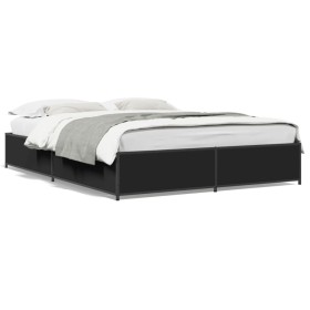 Estructura de cama madera de ingeniería y metal negro 140x200cm de vidaXL, Camas y somieres - Ref: Foro24-3279842, Precio: 13...