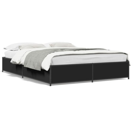 Estructura de cama madera de ingeniería y metal negro 140x200cm de vidaXL, Camas y somieres - Ref: Foro24-3279842, Precio: 13...