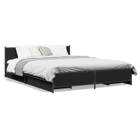 Cama con cajones madera de ingeniería negro 135x190 cm de vidaXL, Camas y somieres - Ref: Foro24-3279947, Precio: 178,39 €, D...