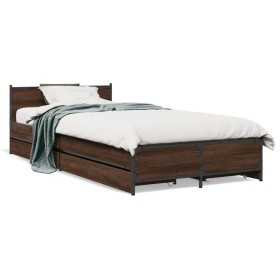 Cama con cajones madera de ingeniería marrón roble 100x200 cm de vidaXL, Camas y somieres - Ref: Foro24-3279966, Precio: 159,...