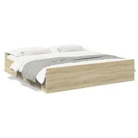Sonoma oak engineered wood bed with drawers 200x200 cm by vidaXL, Beds and slatted bases - Ref: Foro24-3280267, Price: 161,34...