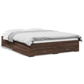 Cama con cajones madera ingeniería marrón roble 160x200 cm de vidaXL, Camas y somieres - Ref: Foro24-3280376, Precio: 175,50 ...
