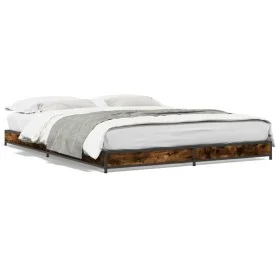 Engineered wood bed frame metal smoked oak 120x200cm by vidaXL, Beds and slatted bases - Ref: Foro24-845153, Price: 86,01 €, ...