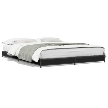 Estructura de cama madera de ingeniería y metal negro 120x200cm de vidaXL, Camas y somieres - Ref: Foro24-845151, Precio: 90,...