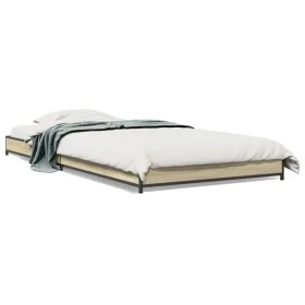 Estructura cama madera ingeniería metal roble Sonoma 75x190 cm de vidaXL, Camas y somieres - Ref: Foro24-845187, Precio: 53,7...