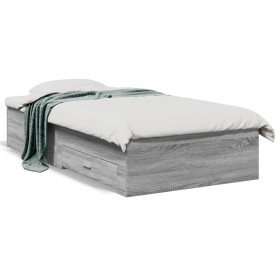 Cama con cajones madera de ingeniería gris Sonoma 75x190 cm de vidaXL, Camas y somieres - Ref: Foro24-3280445, Precio: 108,39...