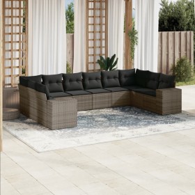 Set de sofás de jardín 10 pzas con cojines ratán sintético gris en Conjuntos de jardín | Comprar online en Foru.es