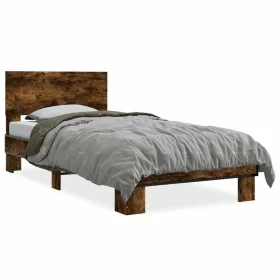 Estructura cama madera ingeniería metal roble ahumado 90x200 cm de vidaXL, Camas y somieres - Ref: Foro24-845809, Precio: 89,...
