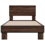 Estructura cama madera ingeniería metal roble marrón 75x190 cm de vidaXL, Camas y somieres - Ref: Foro24-845816, Precio: 97,9...