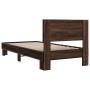 Estructura cama madera ingeniería metal roble marrón 75x190 cm de vidaXL, Camas y somieres - Ref: Foro24-845816, Precio: 97,9...