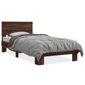 Estructura cama madera ingeniería metal marrón roble 90x190 cm de vidaXL, Camas y somieres - Ref: Foro24-845821, Precio: 102,...