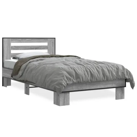 Sonoma gray metal engineered wood bed frame 90x200 cm by vidaXL, Beds and slatted bases - Ref: Foro24-845655, Price: 93,88 €,...
