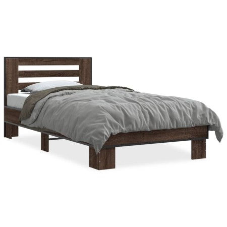 Estructura cama madera ingeniería metal marrón roble 90x190 cm de vidaXL, Camas y somieres - Ref: Foro24-846088, Precio: 109,...