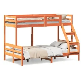 Solid wax brown pine wood bunk bed 80x200/120x200 cm by vidaXL, Beds and slatted bases - Ref: Foro24-3207180, Price: 342,20 €...