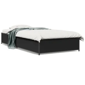 Engineered wood and black metal bed frame 90x200 cm by vidaXL, Beds and slatted bases - Ref: Foro24-845111, Price: 87,47 €, D...