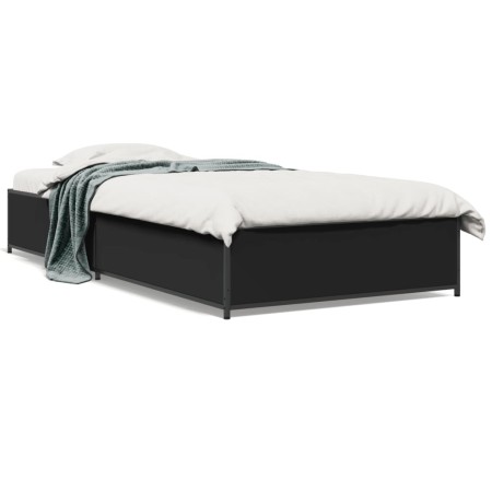 Estructura de cama madera de ingeniería y metal negro 90x200 cm de vidaXL, Camas y somieres - Ref: Foro24-845111, Precio: 88,...