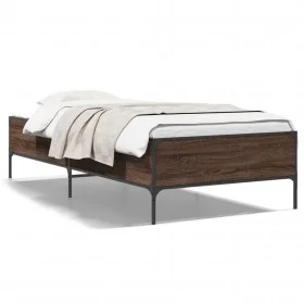 Engineered wood metal bed frame brown oak 75x190 cm by vidaXL, Beds and slatted bases - Ref: Foro24-844995, Price: 66,36 €, D...
