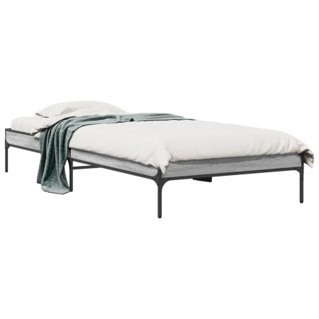 Estructura cama madera ingeniería metal gris Sonoma 90x190 cm de vidaXL, Camas y somieres - Ref: Foro24-845054, Precio: 62,67...
